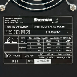 Invertorová pulzní PROFI svářečka Sherman TIG 210 AC/DC Pulse