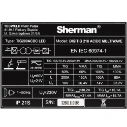 Invertorová svářečka Sherman DIGITIG 218 AC/DC MULTIWAVE