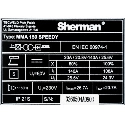 Svařovací invertor MMA Sherman DIGIARC 150 SPEEDY