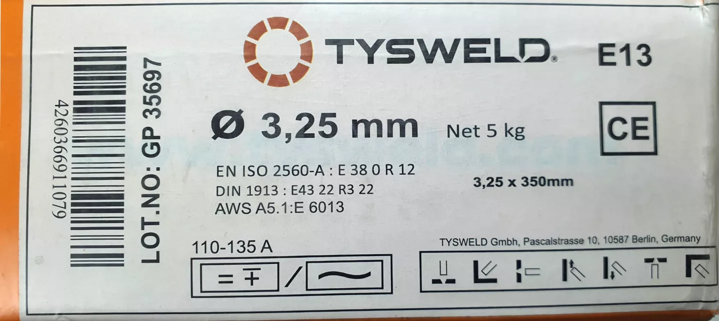 Elektroda E13 TYSWELD ® E6013 rutilová růžová 3,25 x 350mm, balení 5kg
