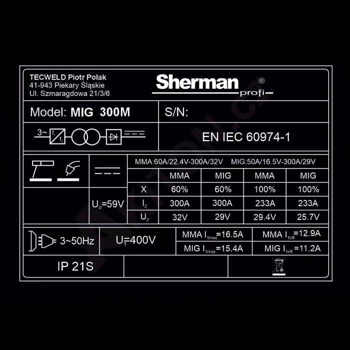 Svařovací profi invertor Sherman MIG 300M/4R, hořák 4m