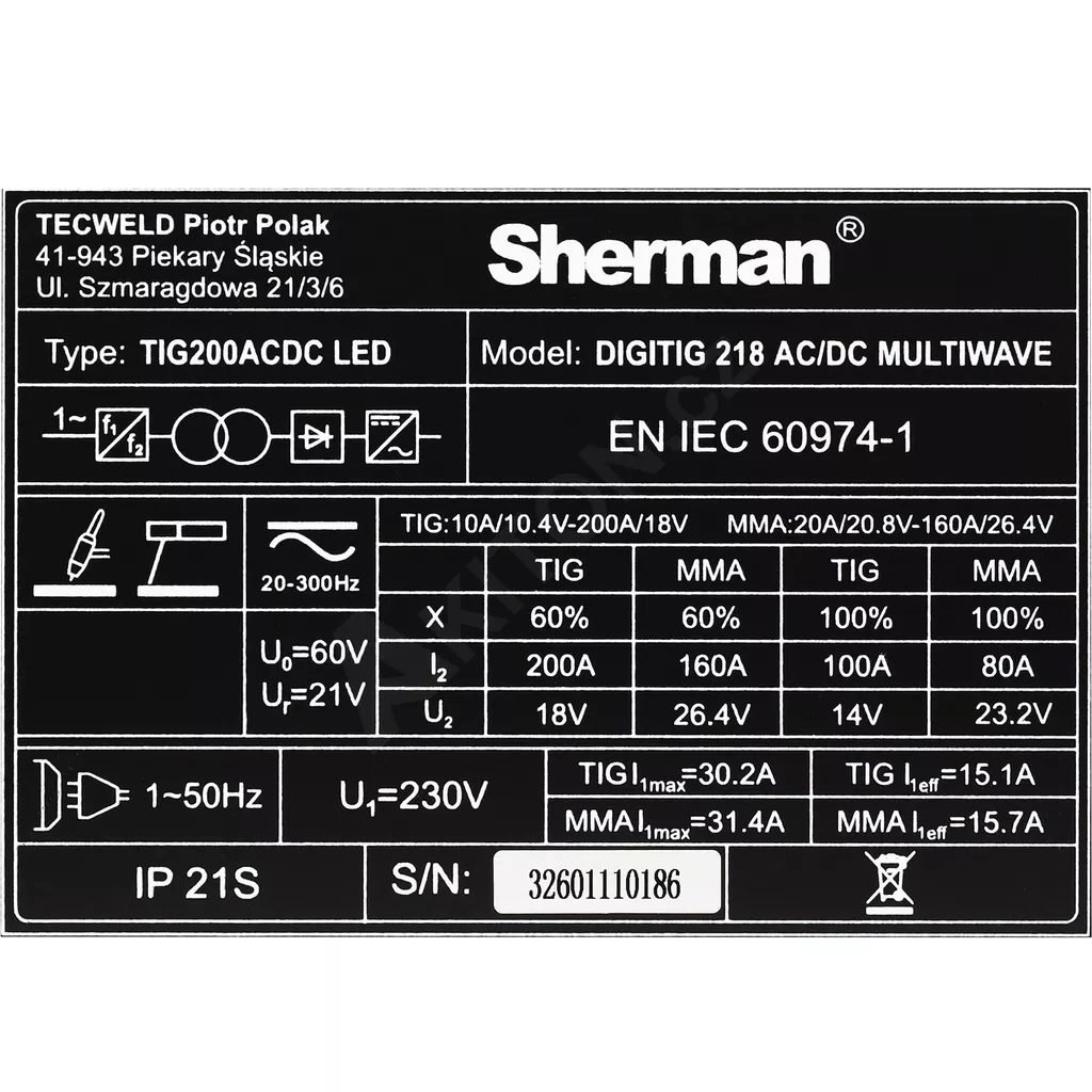 Invertorová svářečka Sherman DIGITIG 218 AC/DC MULTIWAVE